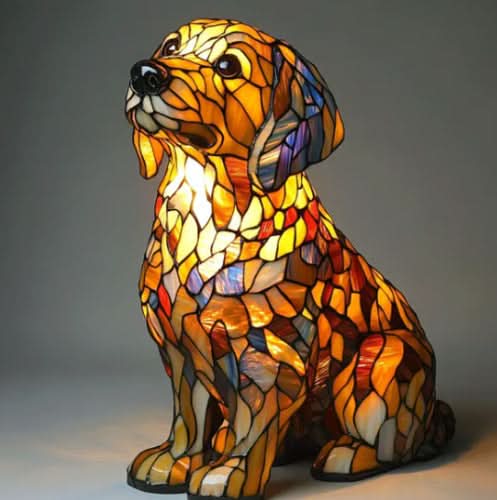Artistic LED Night Light – Shimmering Dog Breed Statue