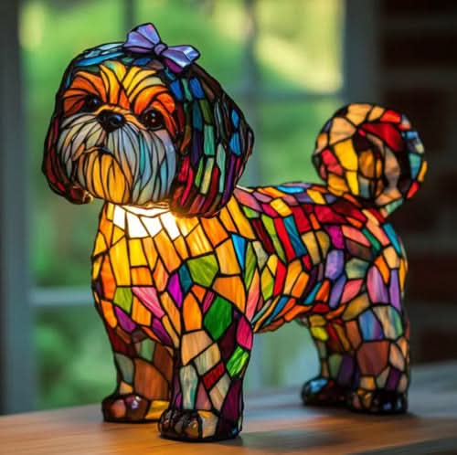Artistic LED Night Light – Shimmering Dog Breed Statue