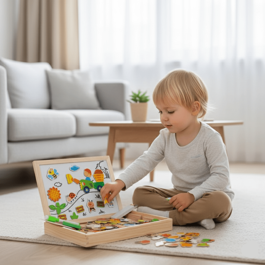 2-in-1 Montessori Drawing Board with Magnetic Surface & Chalkboard for Kids