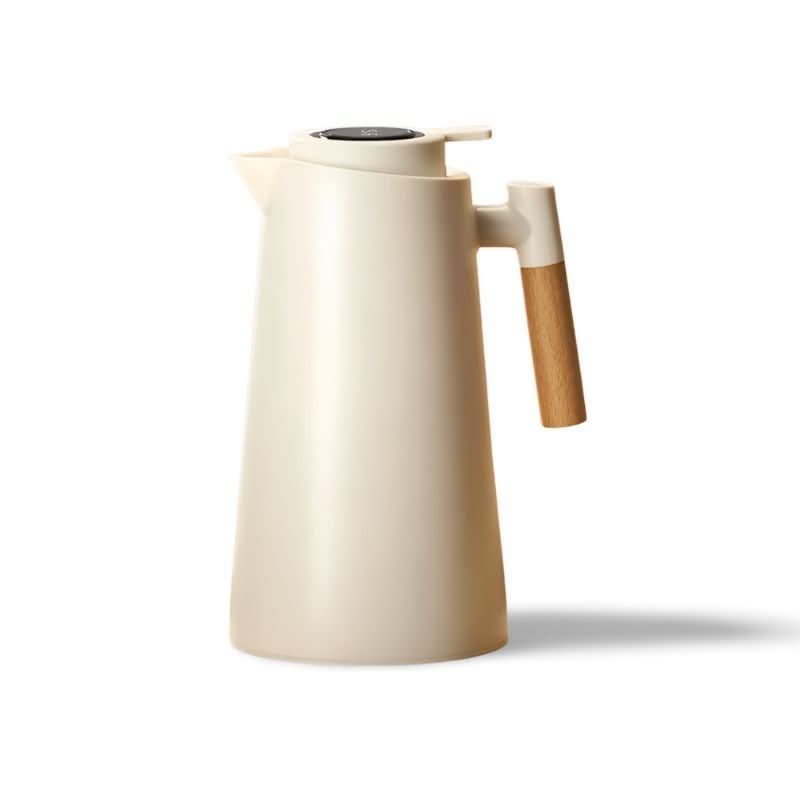 Double-Walled Thermos with Temperature Display and Wooden Handle