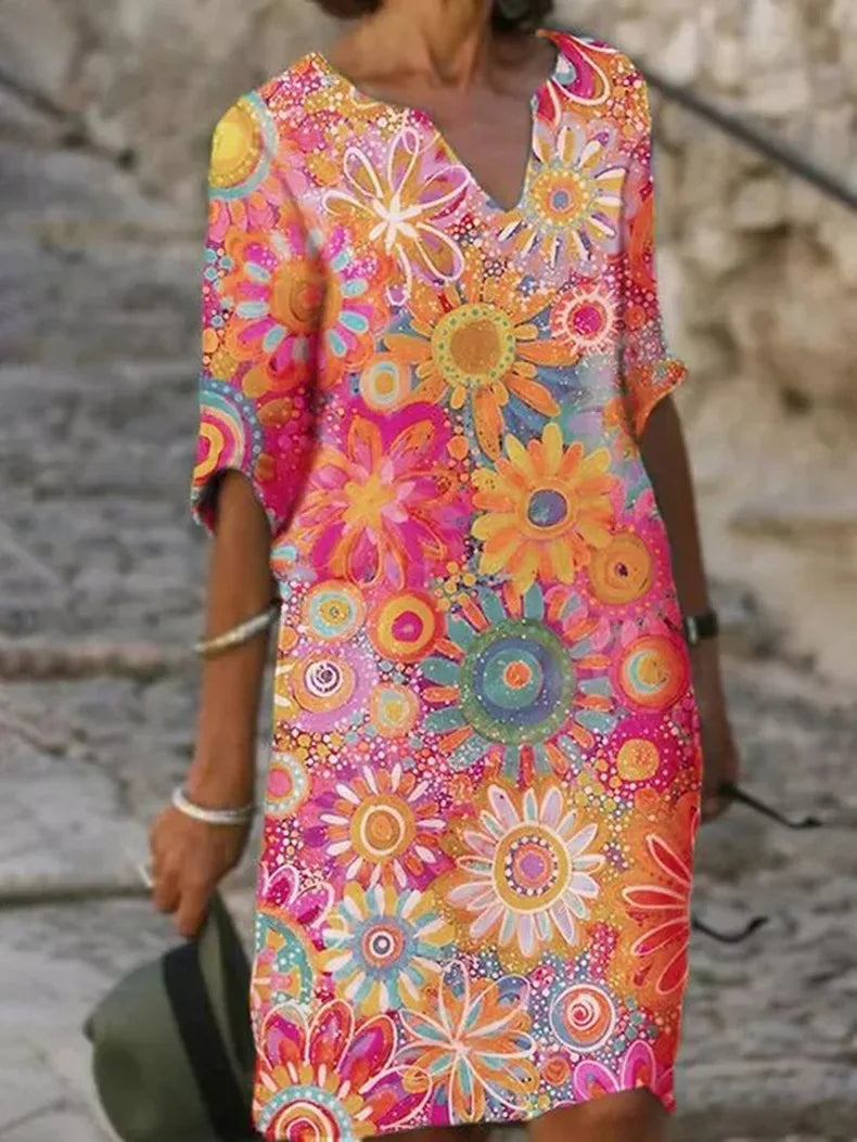 Women's V-Neck Floral Print Summer Dress | Mini