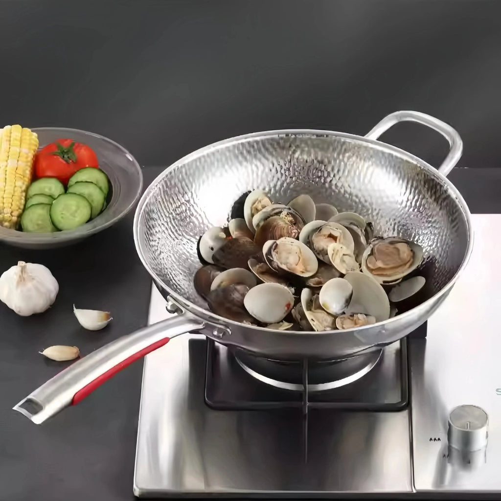 Premium Titanium Wok with Round Bottom for Induction Cooktops and Effortless Stir-Frying