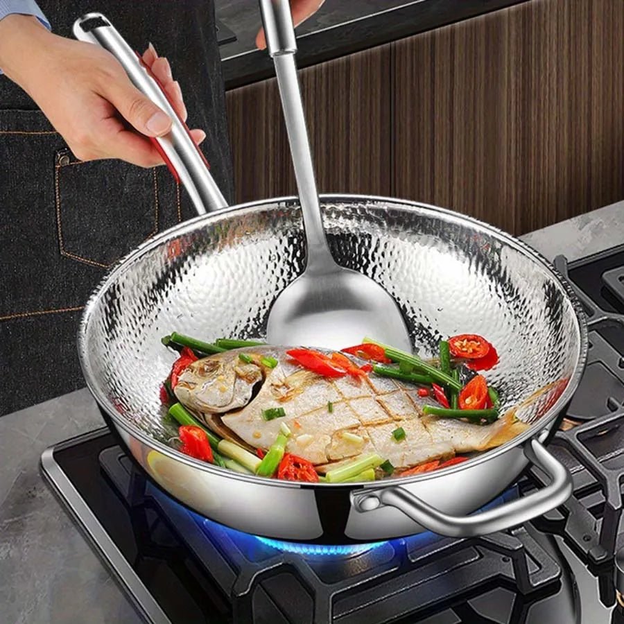 Premium Titanium Wok with Round Bottom for Induction Cooktops and Effortless Stir-Frying