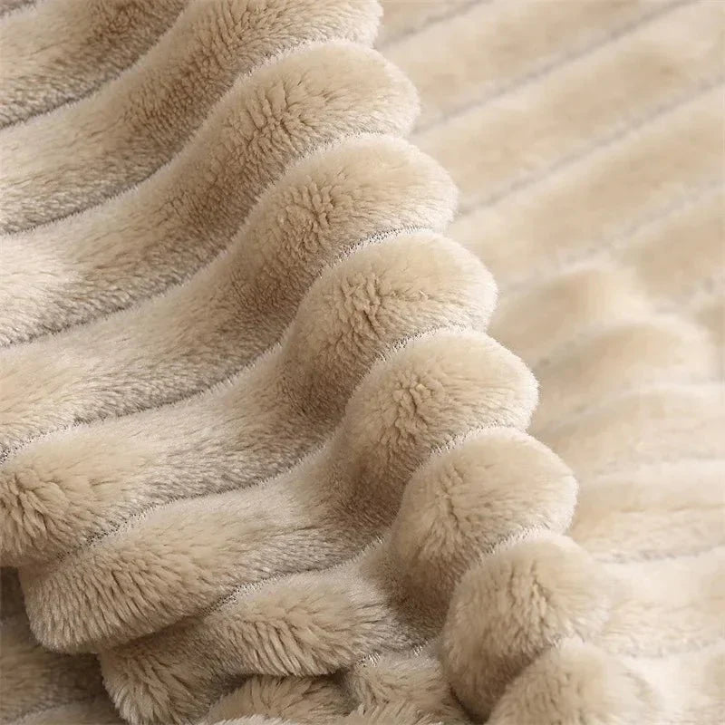 Wide Flannel Fleece Blanket with Stripe Pattern