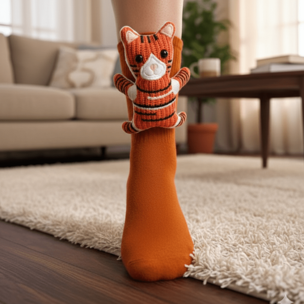 Cozy House Socks with Adorable 3D Animal Design and Safe Non-Slip Sole