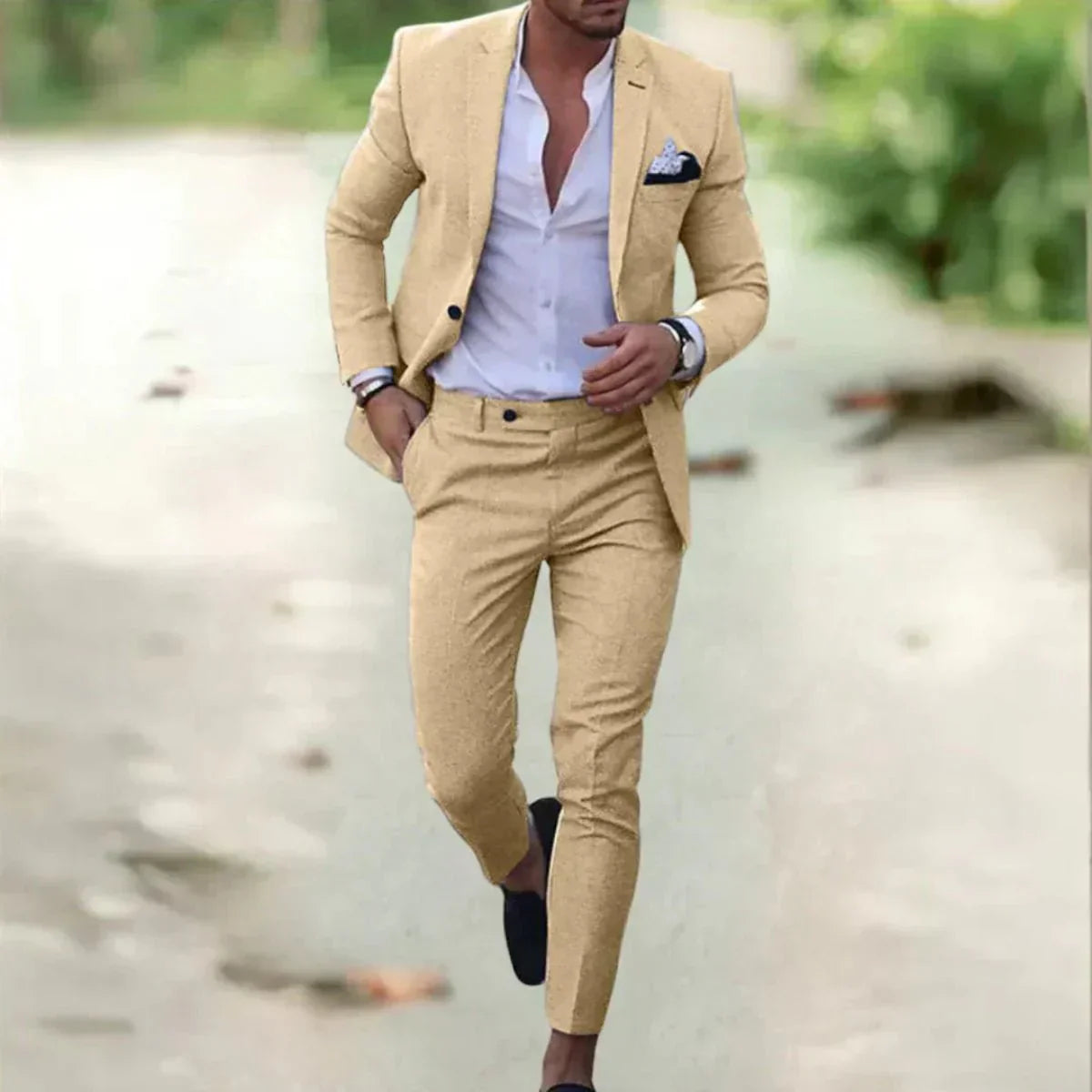 Men’s Two-Piece Slim Fit Linen Suit | Breathable