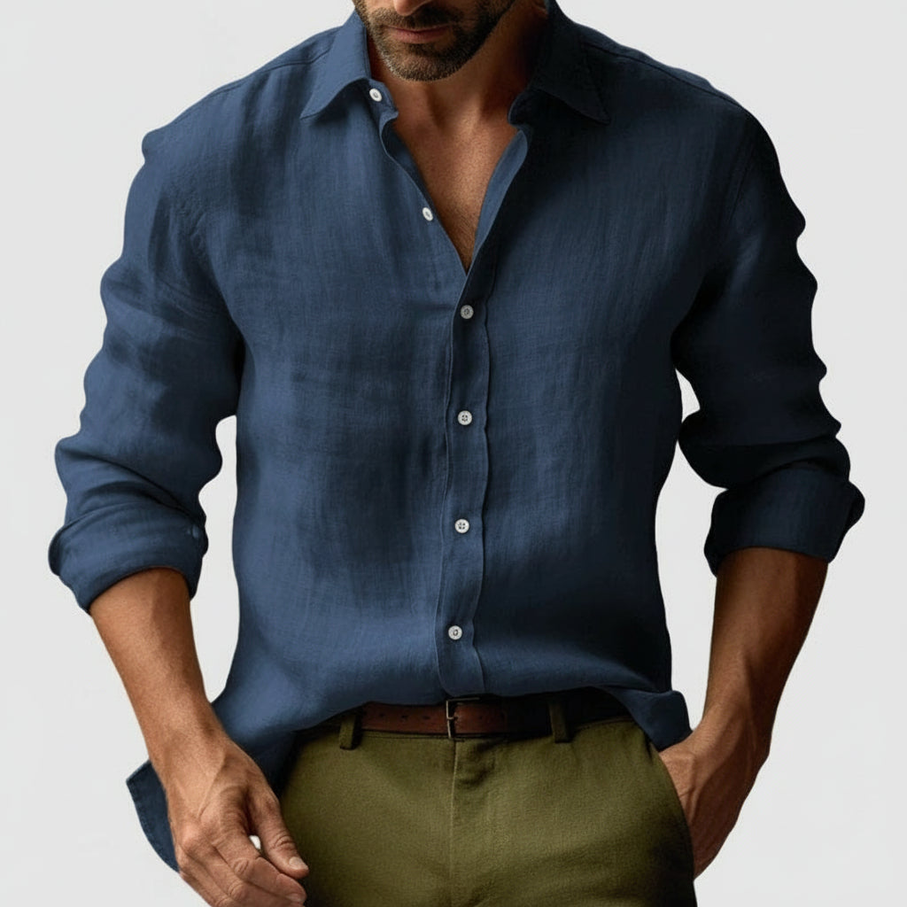 Men's Casual Button-Up Linen Shirt | Long Sleeve