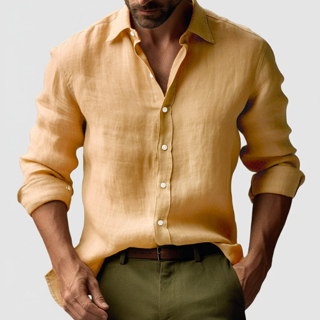 Men's Casual Button-Up Linen Shirt | Long Sleeve