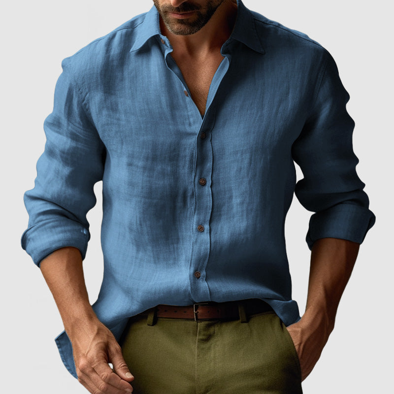 Men's Casual Button-Up Linen Shirt | Long Sleeve