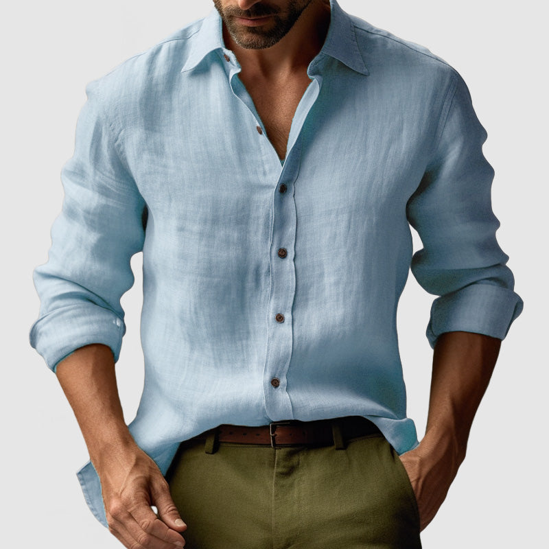Men's Casual Button-Up Linen Shirt | Long Sleeve