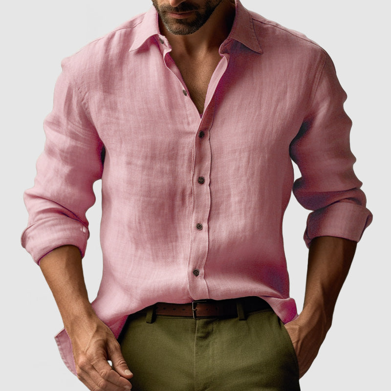 Men's Casual Button-Up Linen Shirt | Long Sleeve