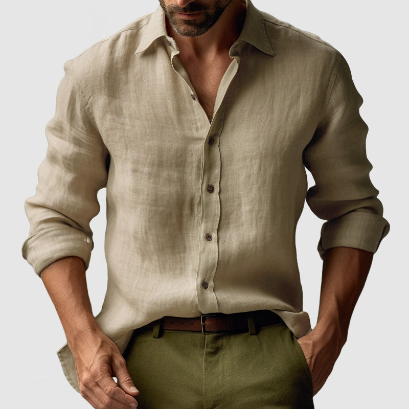 Men's Casual Button-Up Linen Shirt | Long Sleeve