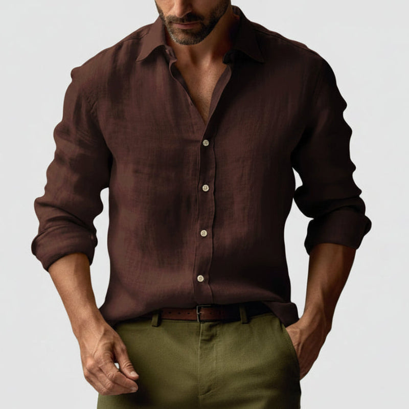 Men's Casual Button-Up Linen Shirt | Long Sleeve