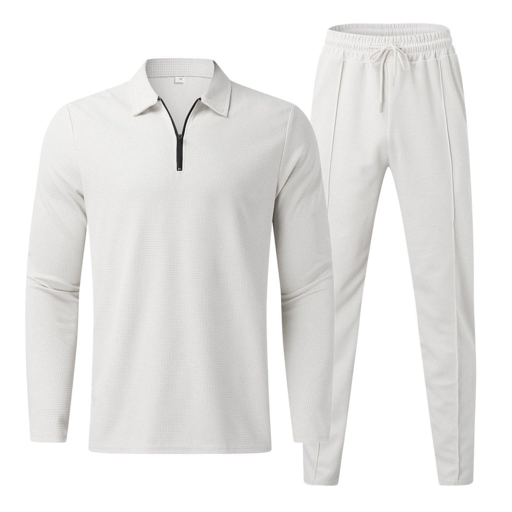 Men's Quarter-Zip Long Sleeve Polo and Pants Set | Lounge Set