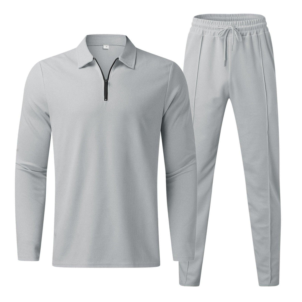 Men's Quarter-Zip Long Sleeve Polo and Pants Set | Lounge Set