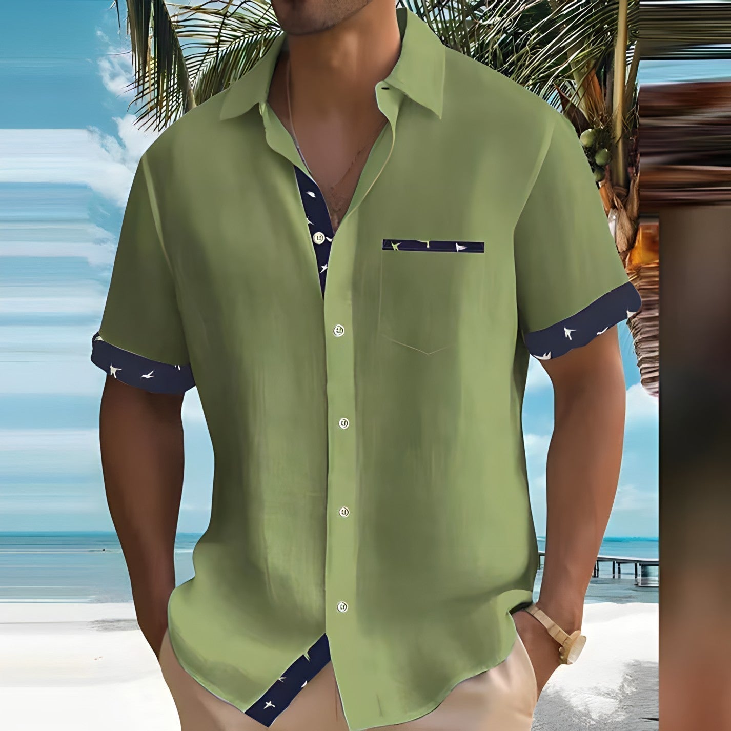 Men's Short Sleeve Shirt with Button Placket | Summer
