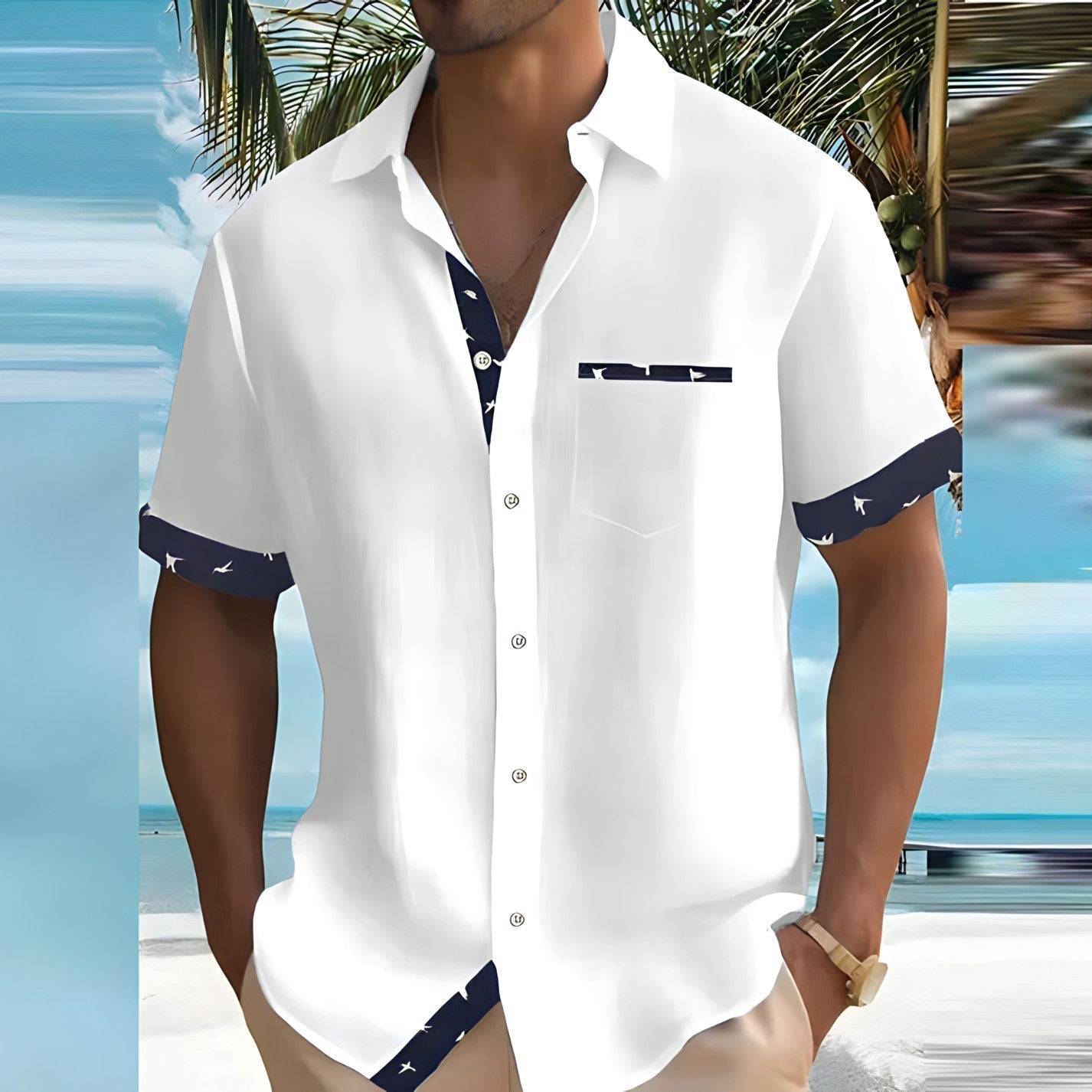 Men's Short Sleeve Shirt with Button Placket | Summer