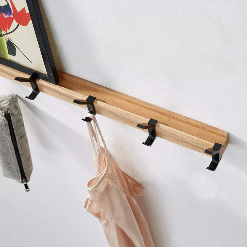 Wall Coat Rack with Adjustable Double Hooks | Scandinavian Design | Wood & Aluminum | Space-Saving & Modern