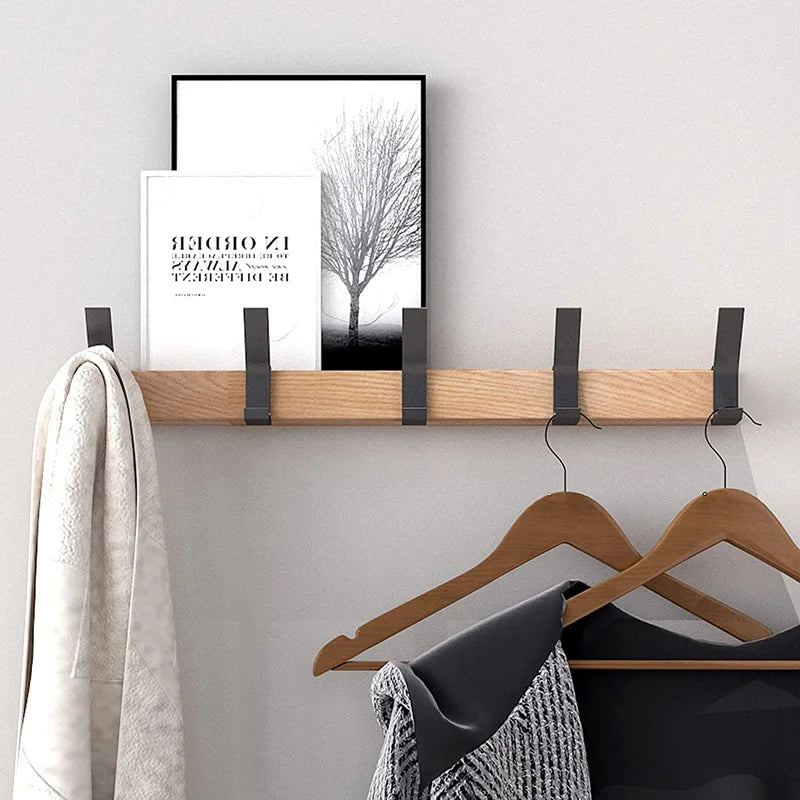 Wall Coat Rack with Adjustable Double Hooks | Scandinavian Design | Wood & Aluminum | Space-Saving & Modern