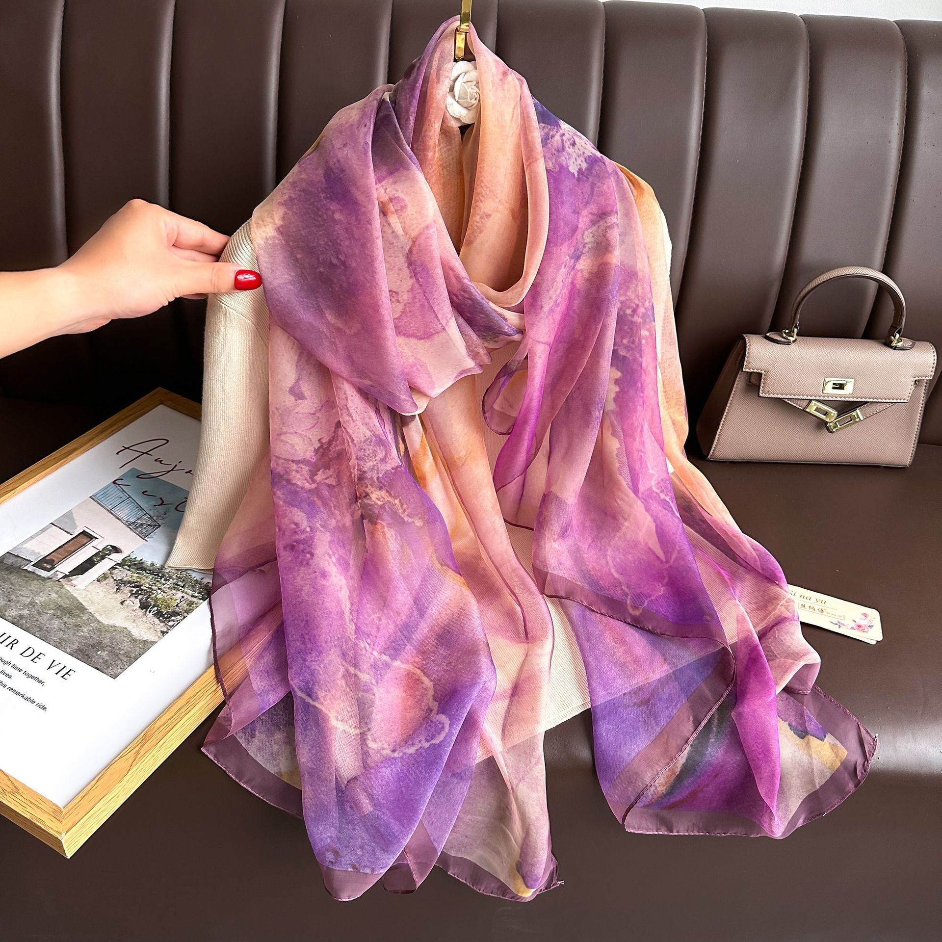 Silk Floral Print Chiffon Scarf for Women - Rosaria
