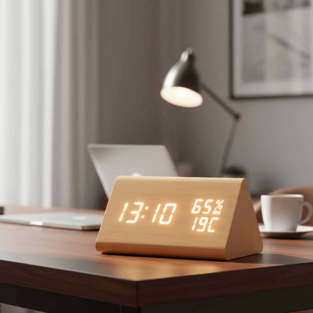 Simple Digital Wooden Clock with Temperature Display and Light Control