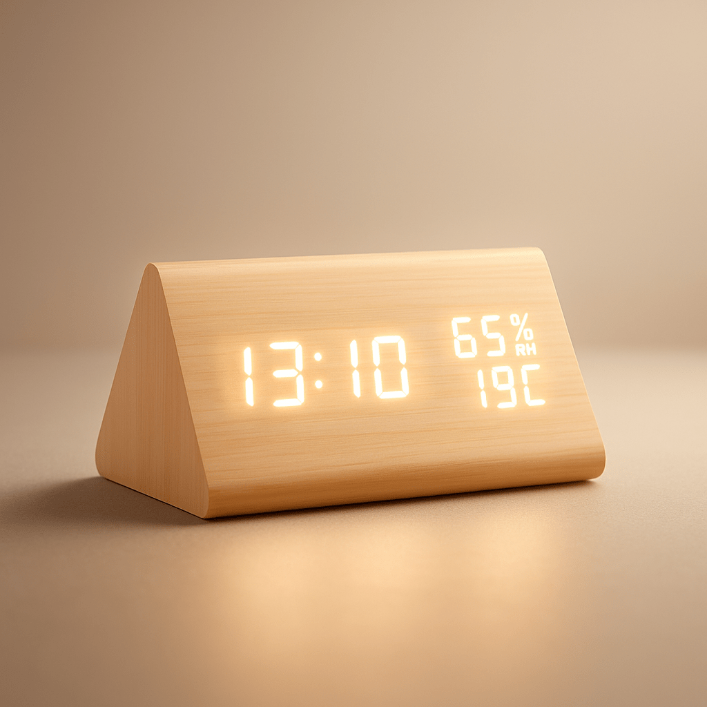 Simple Digital Wooden Clock with Temperature Display and Light Control