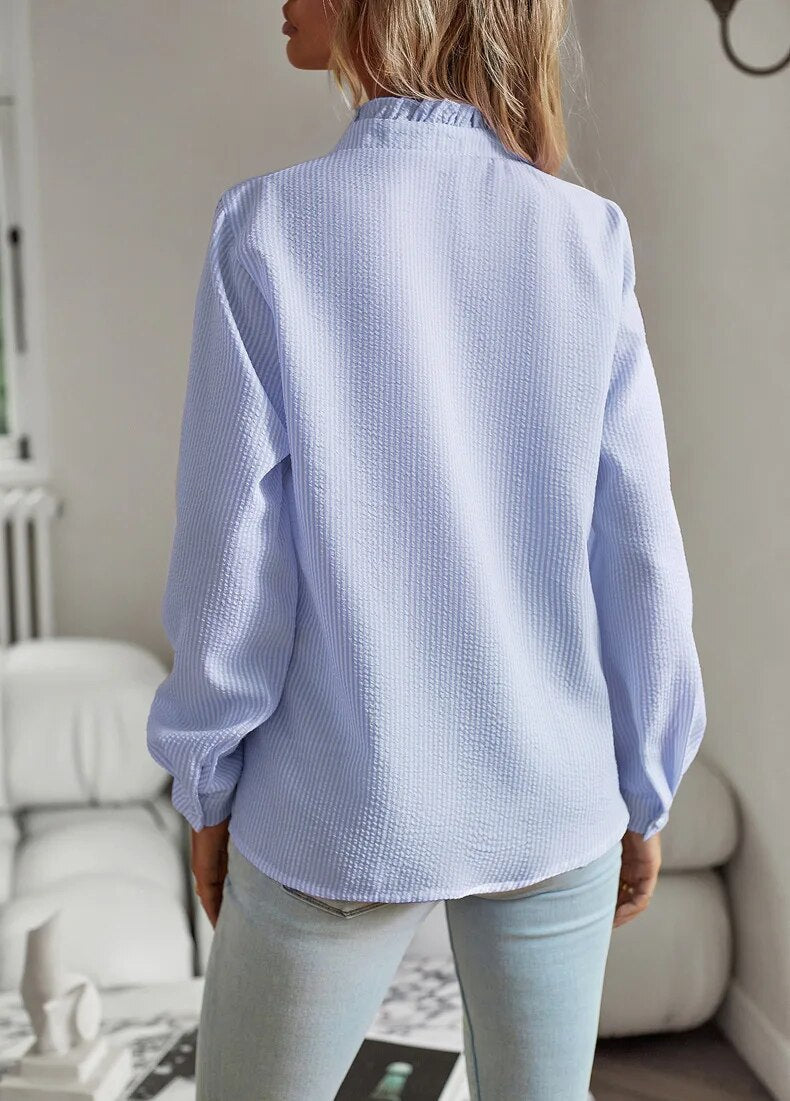 Women's Ruffled Trim Button-Up Blouse | Long Sleeve