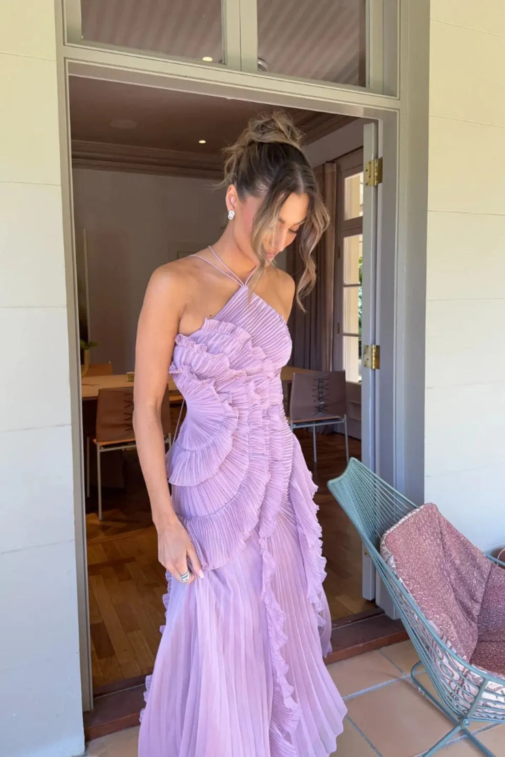 Party Ruffled Split Dress | Purple