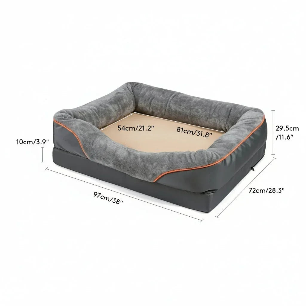 Waterproof Orthopedic Dog Bed with Elevated Pillow & Memory Foam Support