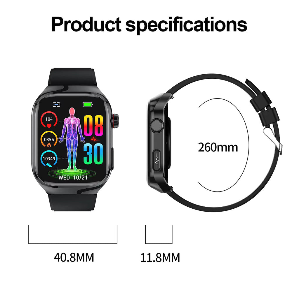Smartwatch for Blood Sugar Monitoring, ECG, Uric Acid Measurement, Bluetooth Connectivity