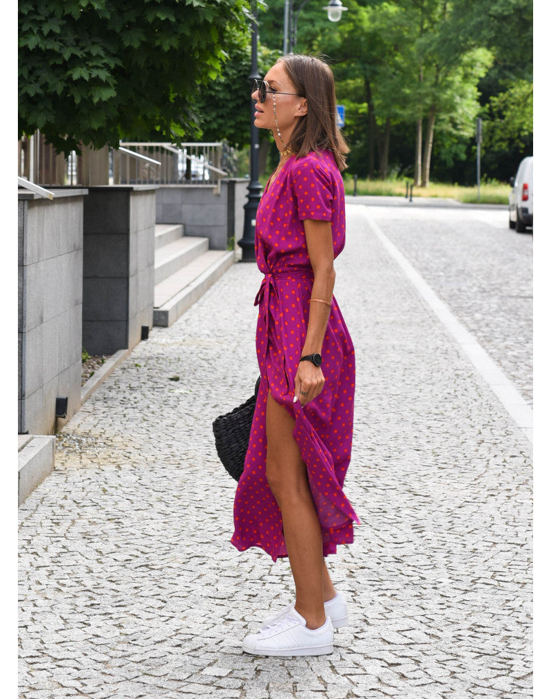 Women's V-Neck Short Sleeve Wrap Dress | Midi