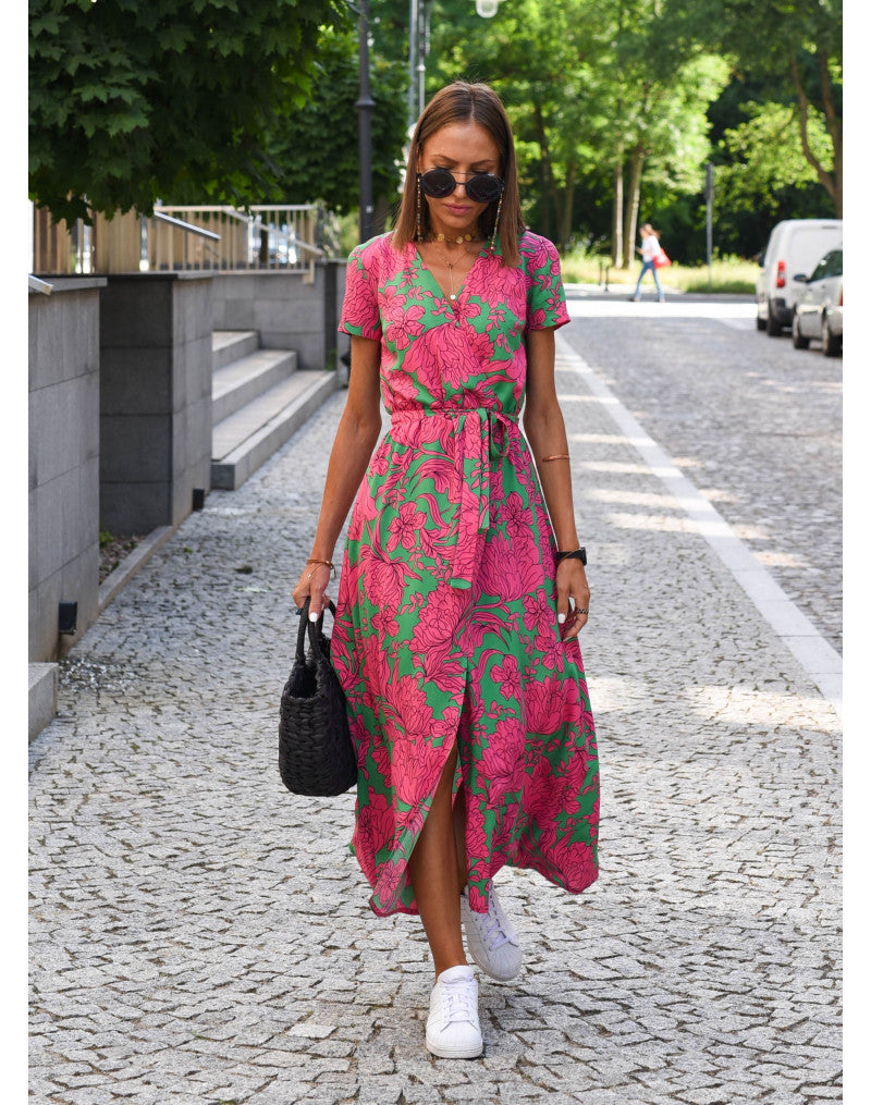 Women's V-Neck Short Sleeve Wrap Dress | Midi