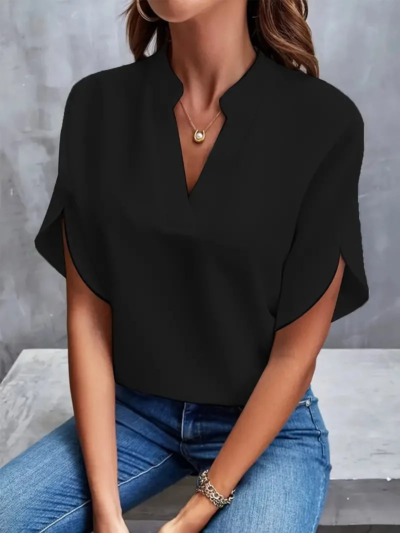 Women's V-Neck Short Sleeve Blouse | Loose Fit