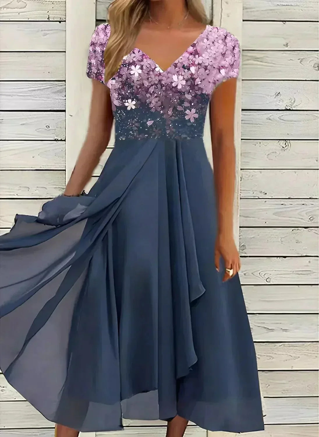 Women’s V-Neck Evening Dress | Short Sleeve