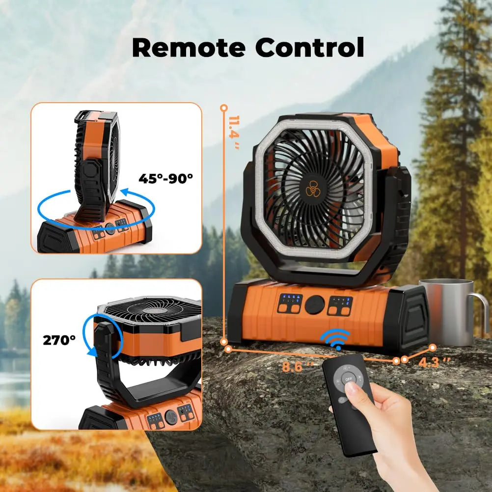 20000mAh Portable Camp Fan with LED Light and Power Bank