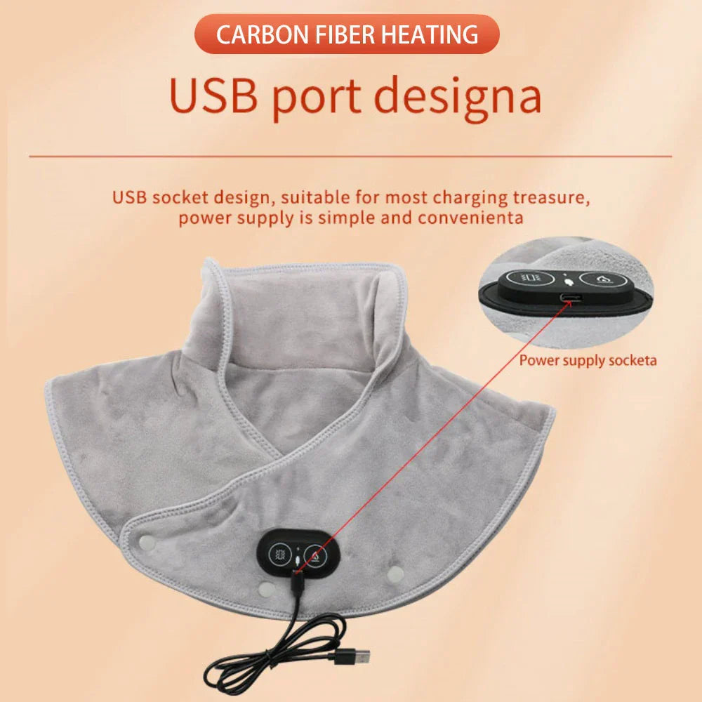 Heat Neck & Shoulder Massager | USB Heating Pad with Vibration | 3 Temperature Settings & Timer | Soft Plush Design
