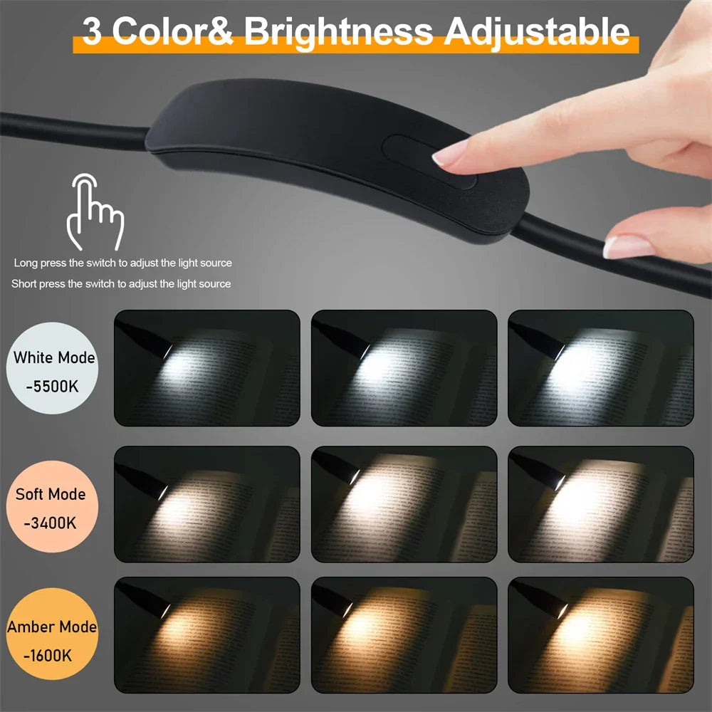 Rechargeable LED Neck Light | USB Powered | 3 Light Colors & Stepless Dimming | Flexible & Portable Design