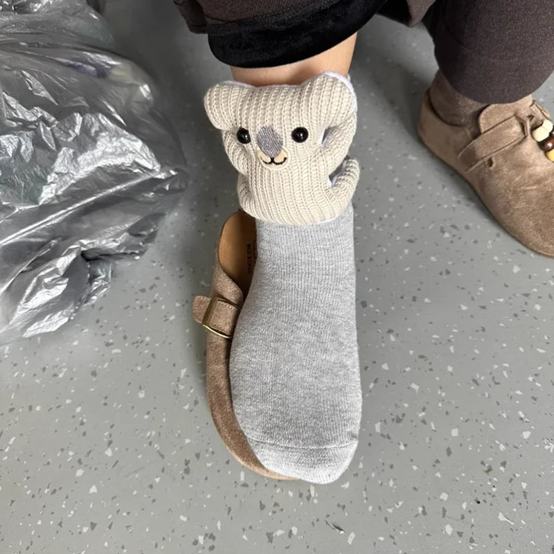 Cozy House Socks with Adorable 3D Animal Design and Safe Non-Slip Sole