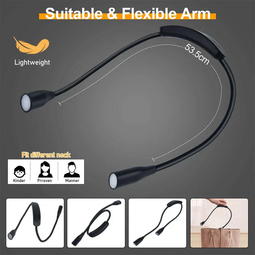 Rechargeable LED Neck Light | USB Powered | 3 Light Colors & Stepless Dimming | Flexible & Portable Design