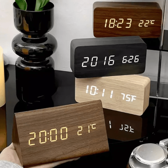LED Wooden Clock with Voice Control for Stylish Time Display