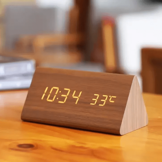 LED Wooden Clock with Voice Control for Stylish Time Display