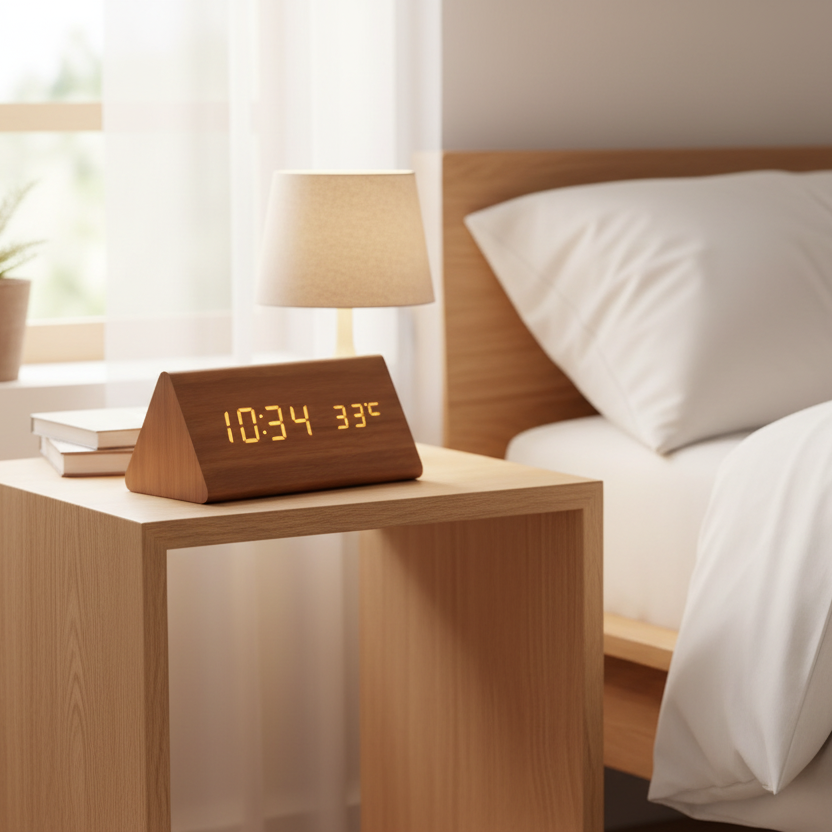 LED Wooden Clock with Voice Control for Stylish Time Display
