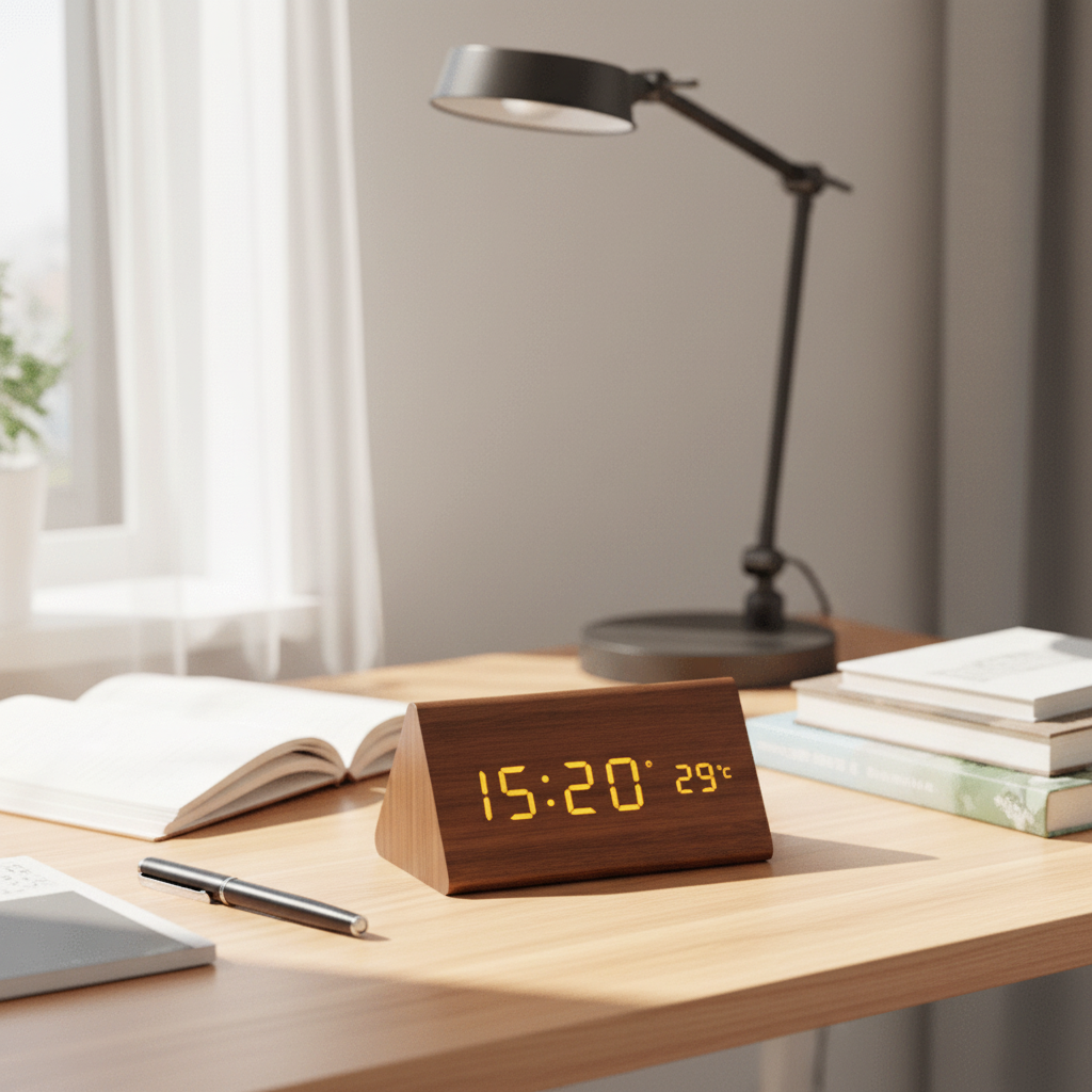 LED Wooden Clock with Voice Control for Stylish Time Display
