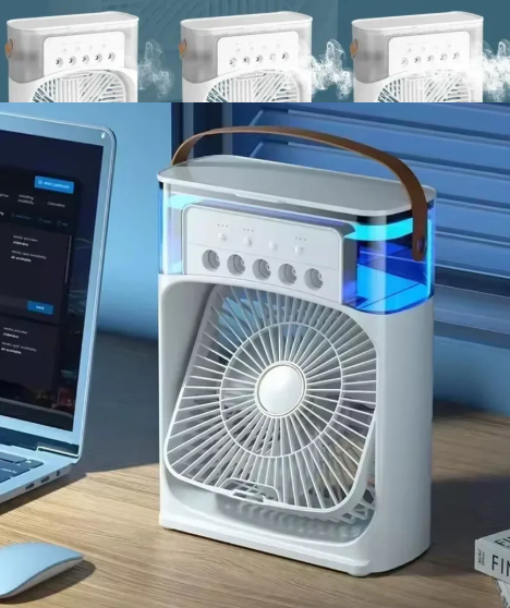 Portable 3-In-1 Mini Air Cooler, Humidifier, and Night Light for Desk