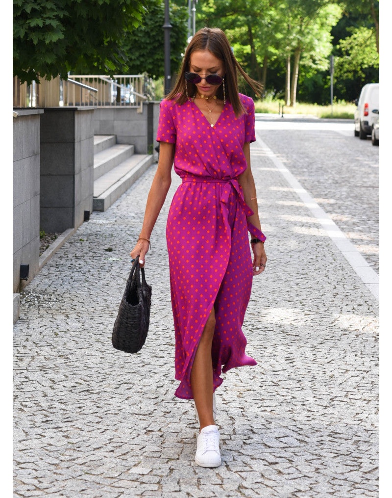 Women's V-Neck Short Sleeve Wrap Dress | Midi