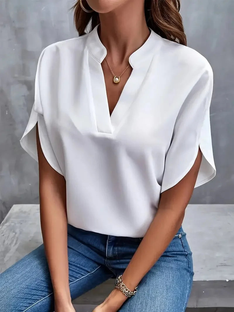 Women's V-Neck Short Sleeve Blouse | Loose Fit