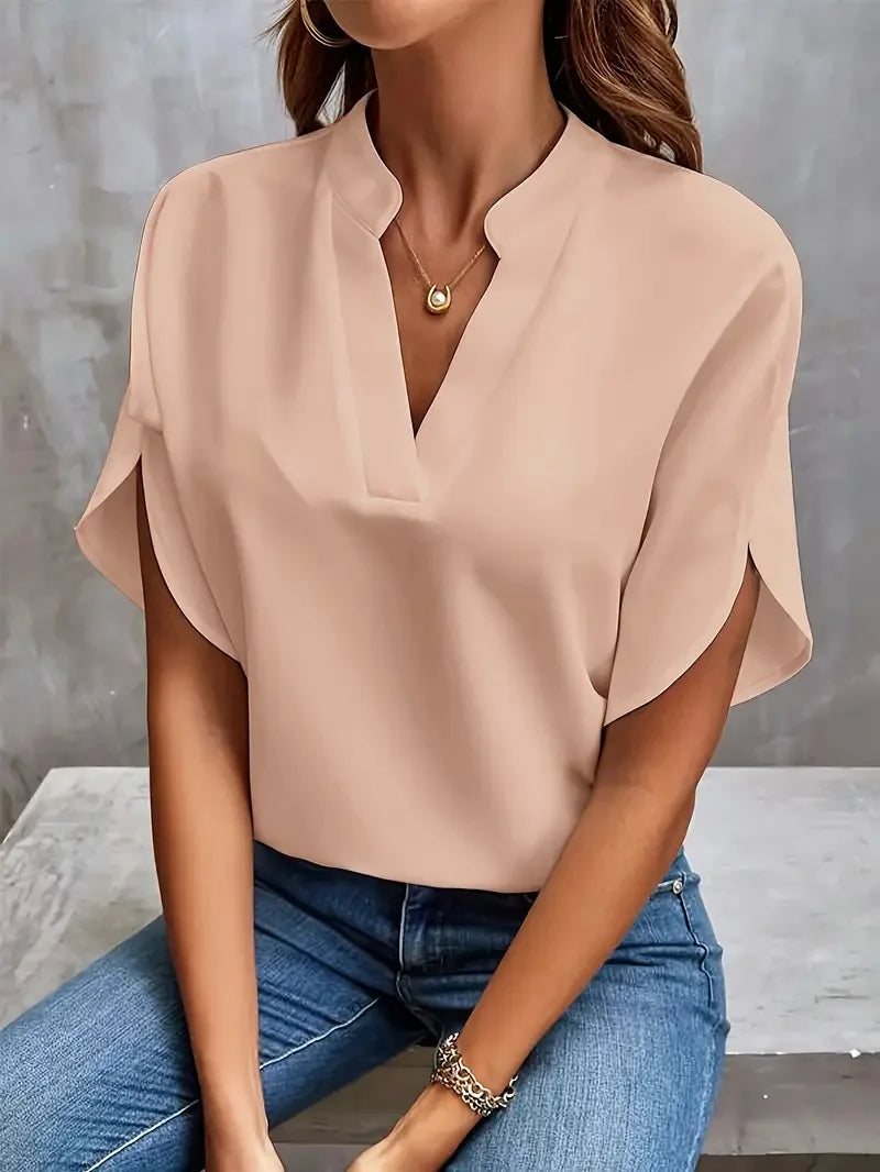 Women's V-Neck Short Sleeve Blouse | Loose Fit