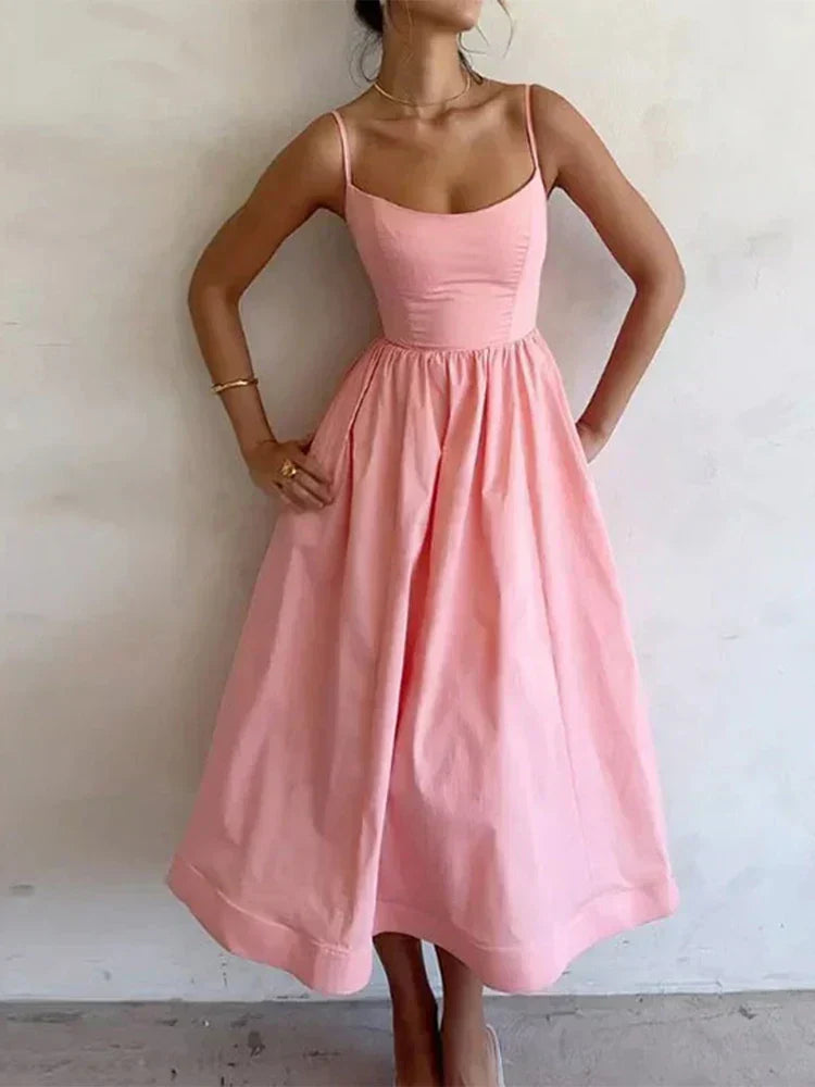 Women's A-Line Spaghetti Strap Dress | Midi