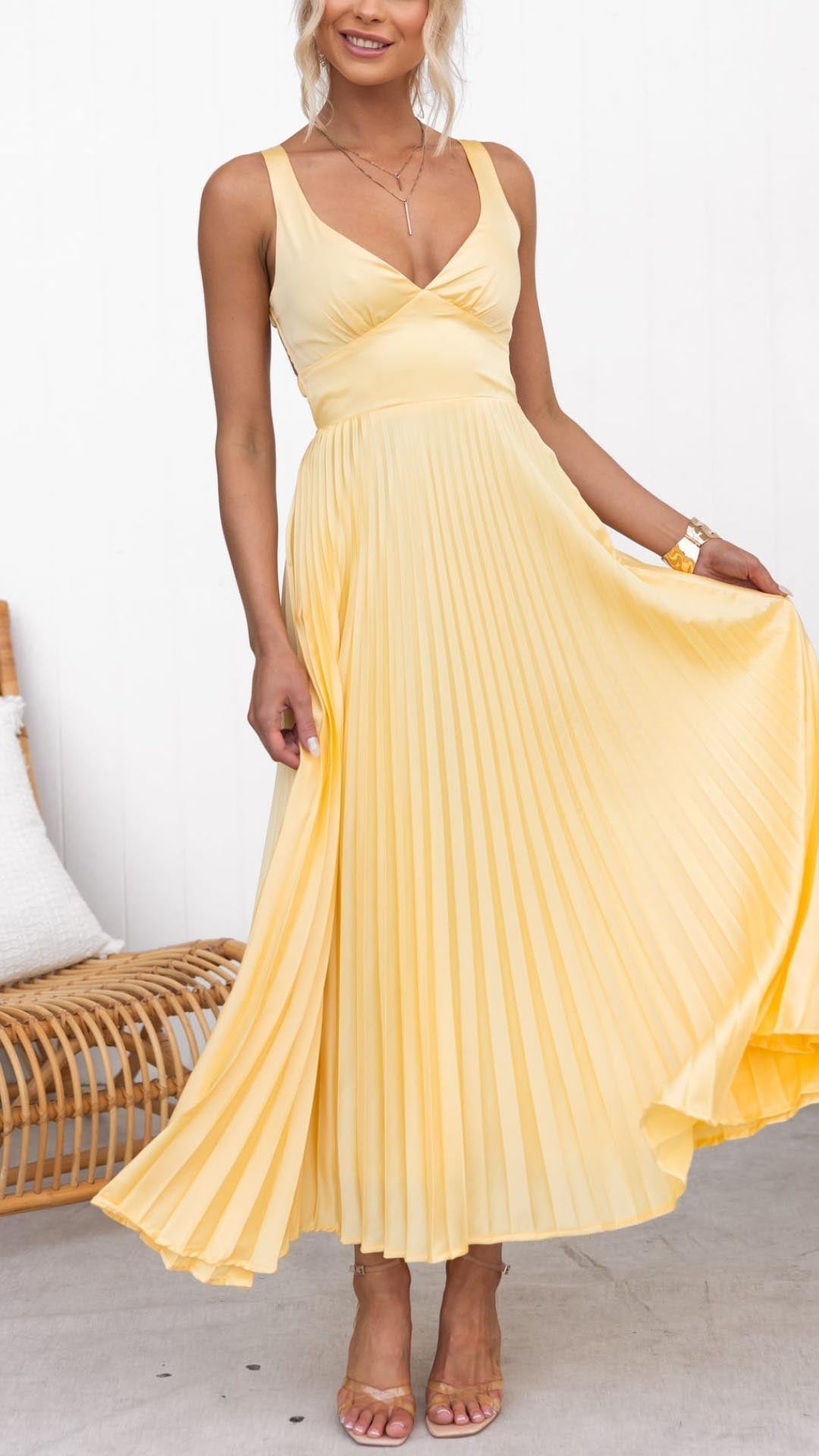 Women's Sleeveless Pleated Evening Dress | Maxi
