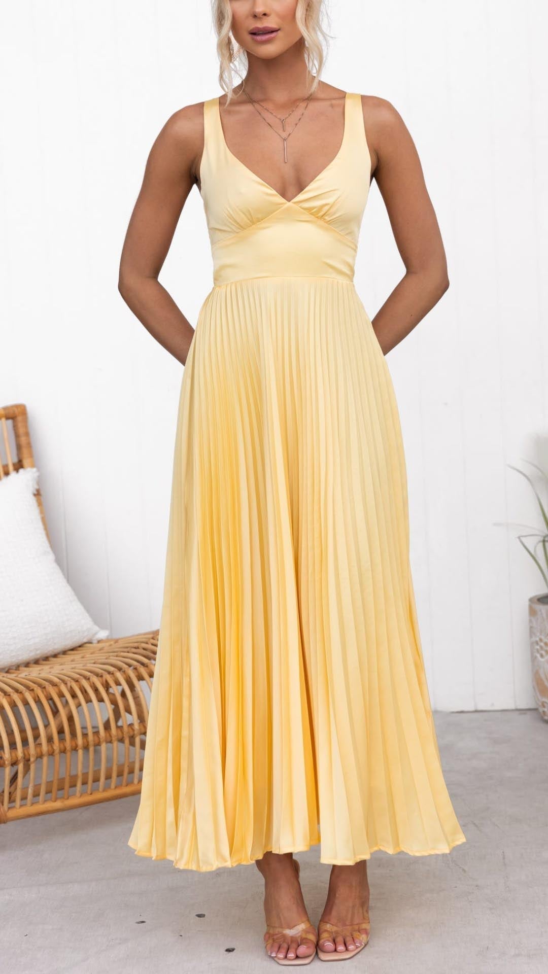 Women's Sleeveless Pleated Evening Dress | Maxi